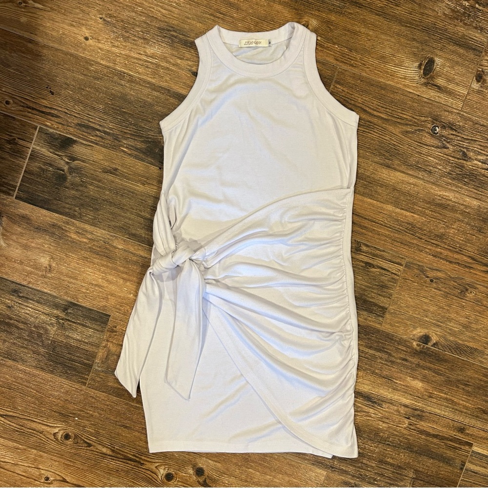 Liyo HonWhite Ruched Side Tie Mini Dress | Size M